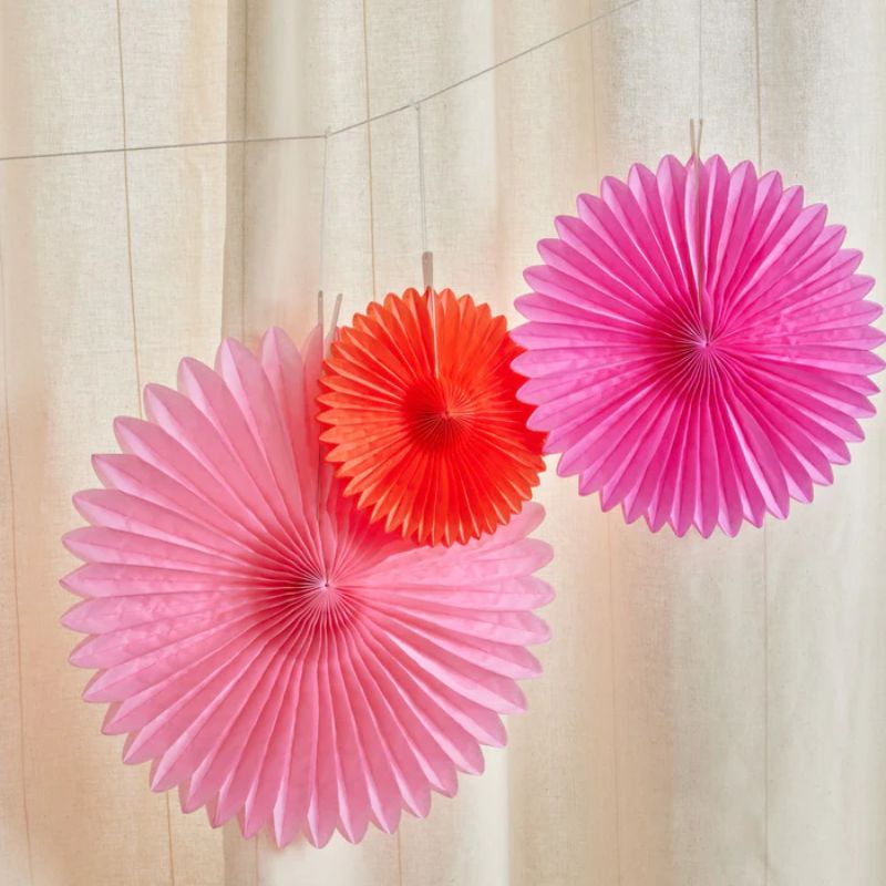 Paper fans 3 stk - Pink