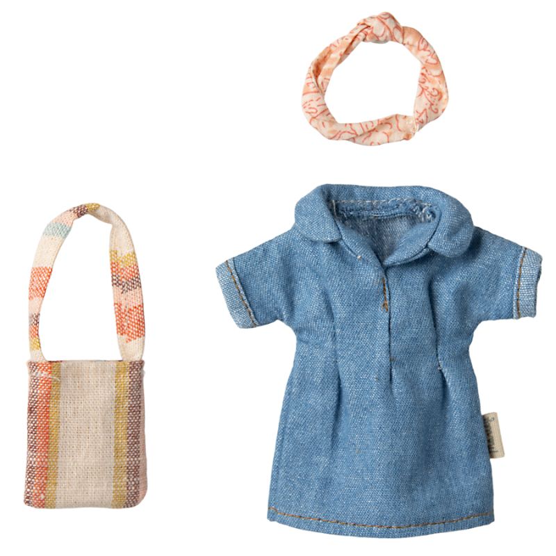 Tøj til musemor - denim kjole og taske