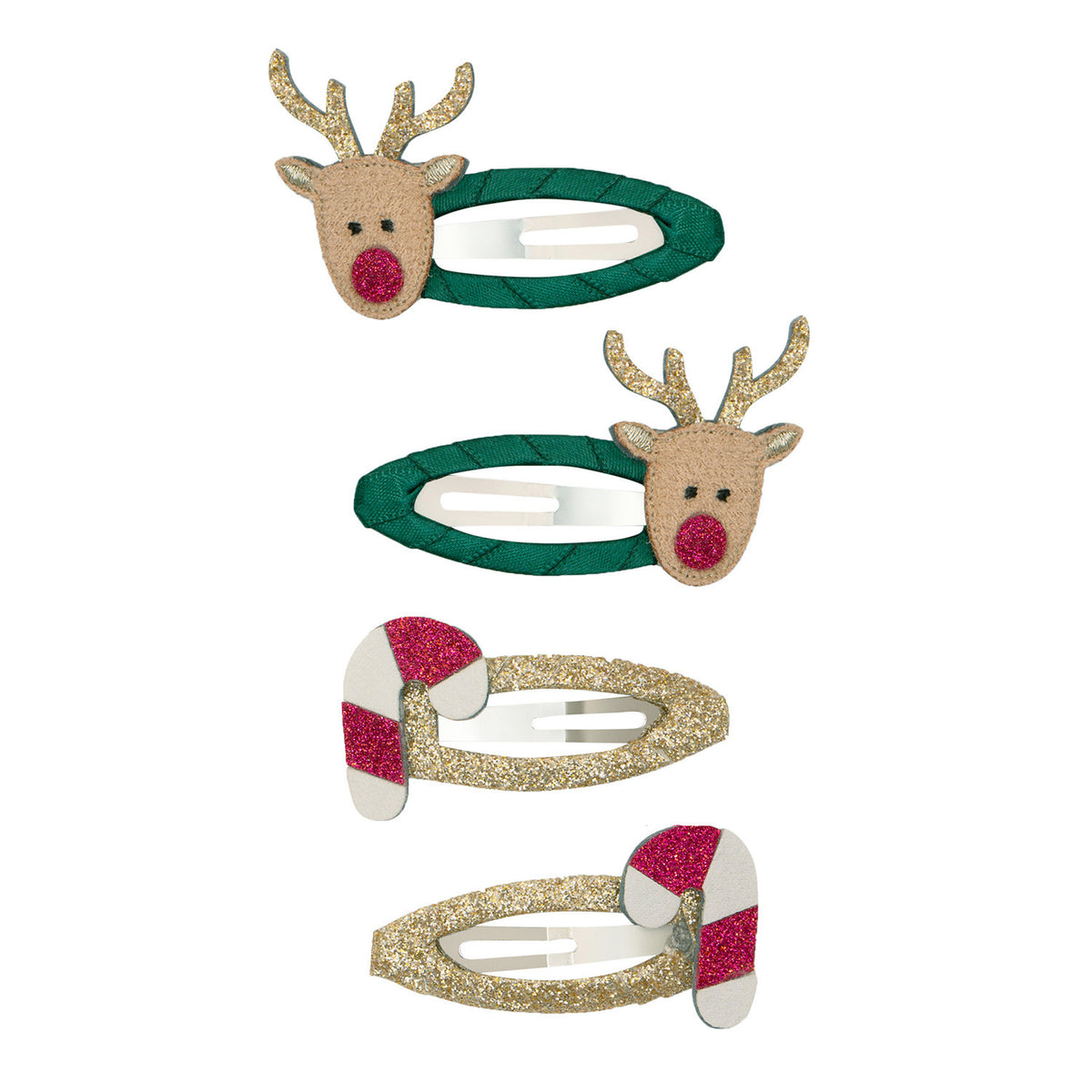 Hårclips 4 stk - Rudolph & candy christmas