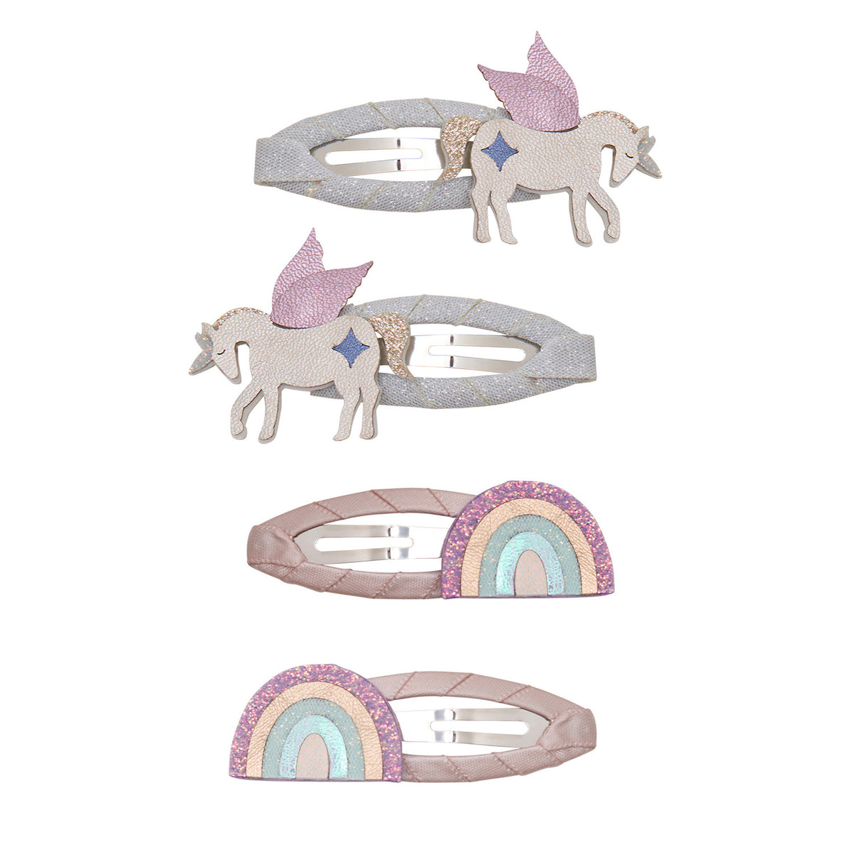 4 hårspænder - unicorn and rainbow