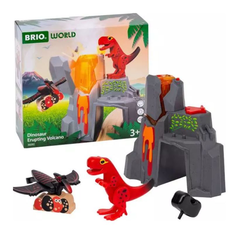 Sæt med aktiv vulkan og dinosaurer