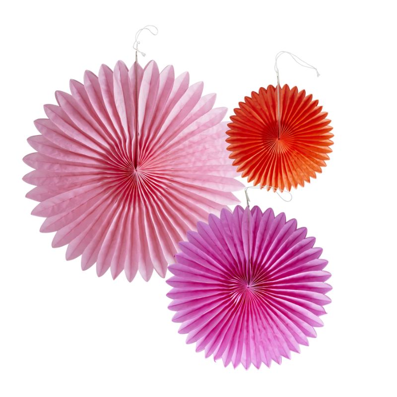 Paper fans 3 stk - Pink