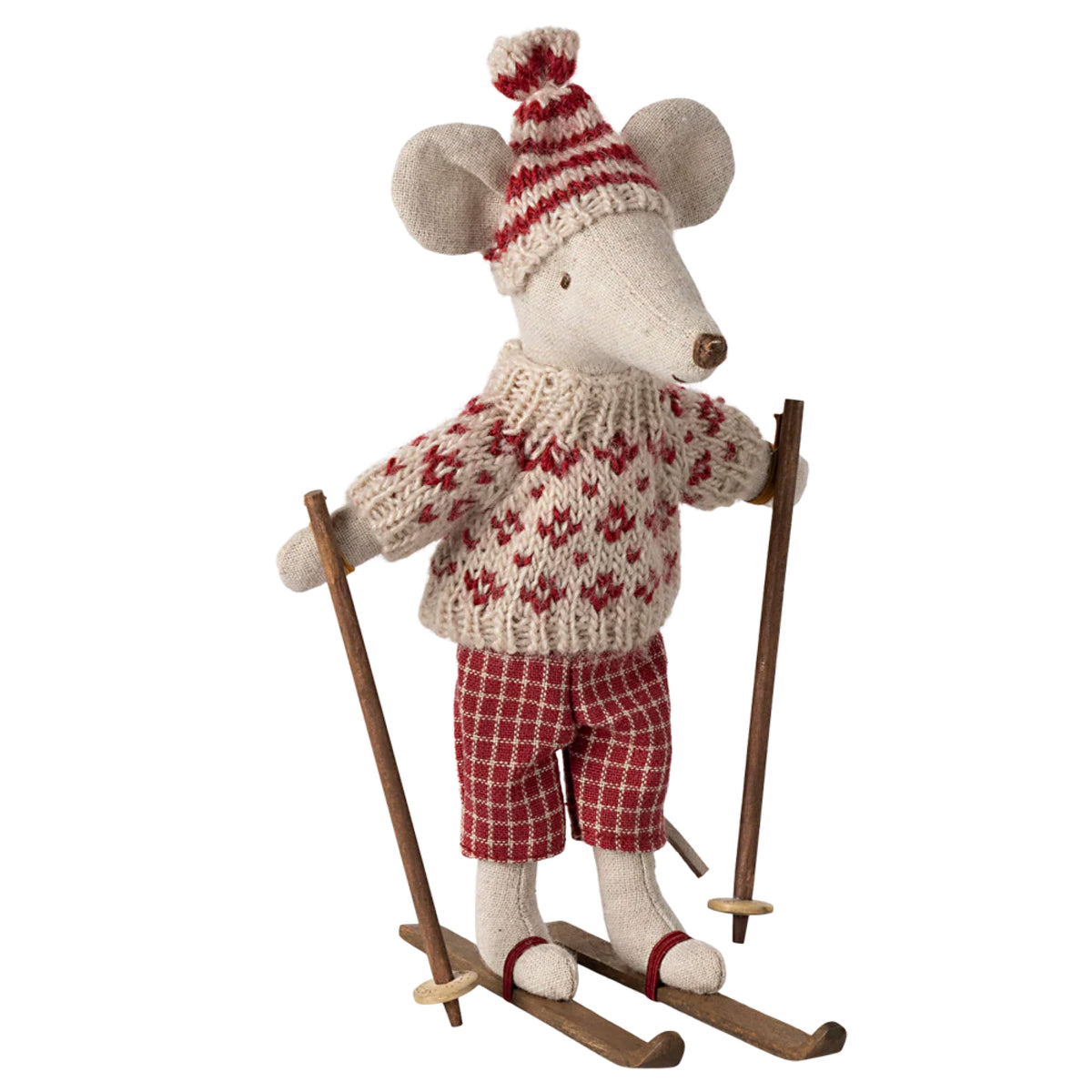 Mormus i æske med ski og stave